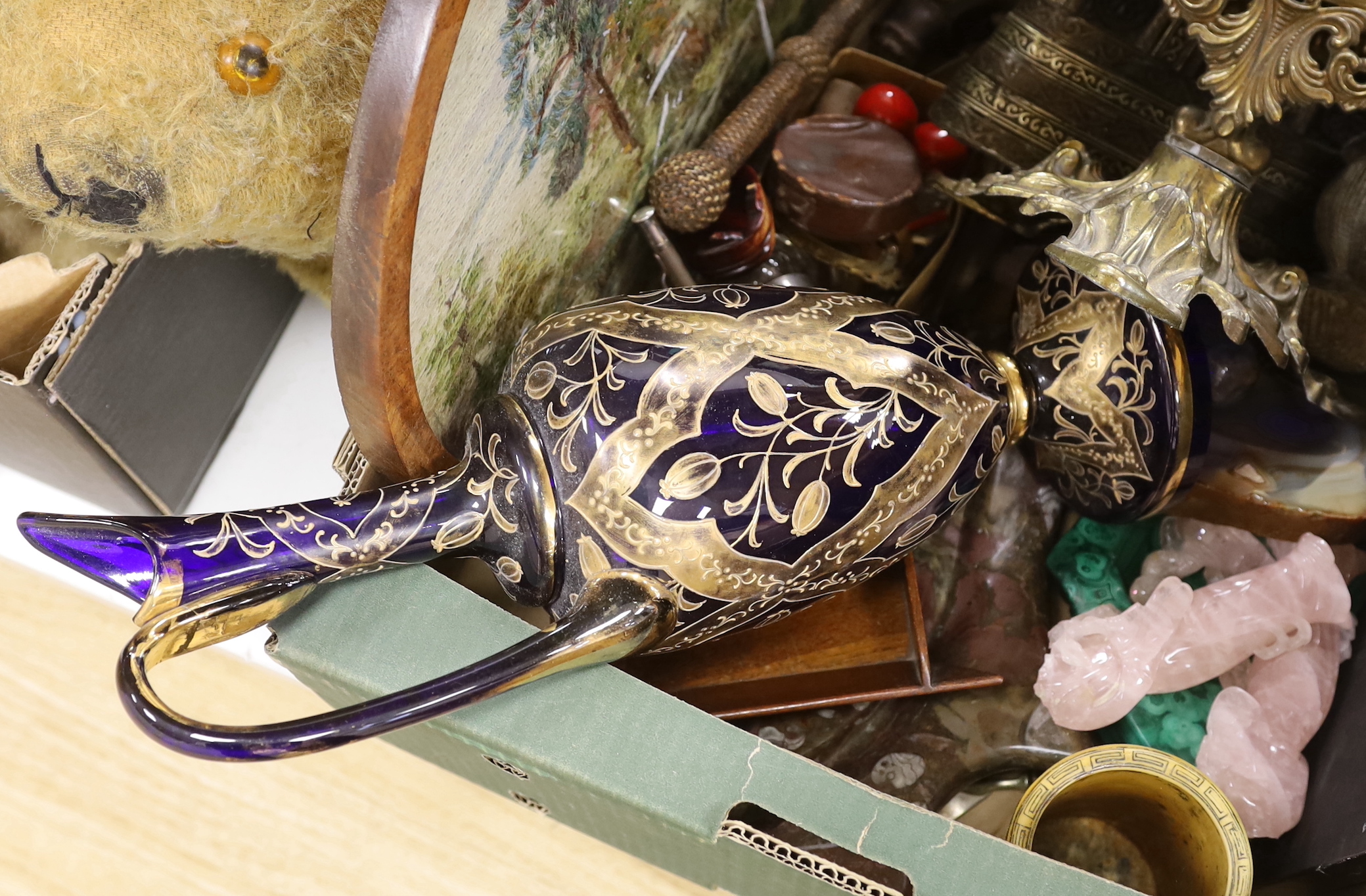 Miscellaneous collectables to include malachite and agate bowls, glassware, metalwares, objet d'art etc